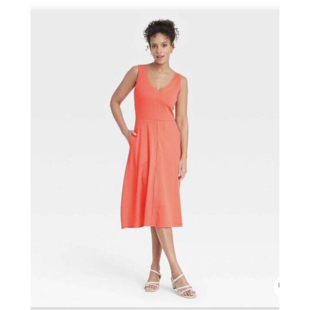 A New Day Womens Coral Sleeveless Pocket Comfort A Line Dress Size‎ Small